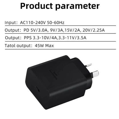 M135 PPS / PD 45W USB-C / Type-C Port Fast Charger with 5A Type-C to Type-C Cable, AU Plug(Black) by buy2fix