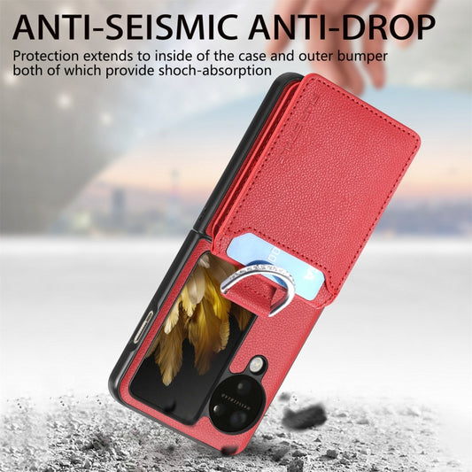 For OPPO Find N3 Flip Litchi PU Ring Holder Wallet Phone Case(Red) - OPPO Cases by buy2fix | Online Shopping UK | buy2fix