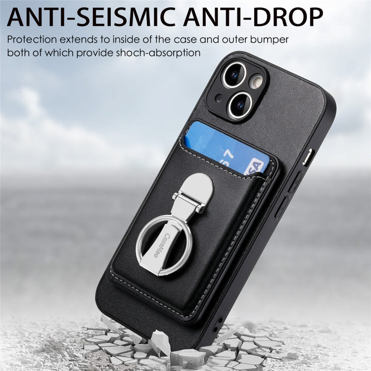 For iPhone 15 Plus Skin Feel Ring Holder Wallet Magnetic Phone Case(Black) - iPhone 15 Plus Cases by buy2fix | Online Shopping UK | buy2fix