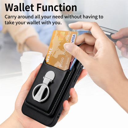 For iPhone 15 Plus Skin Feel Ring Holder Wallet Magnetic Phone Case(Black) - iPhone 15 Plus Cases by buy2fix | Online Shopping UK | buy2fix