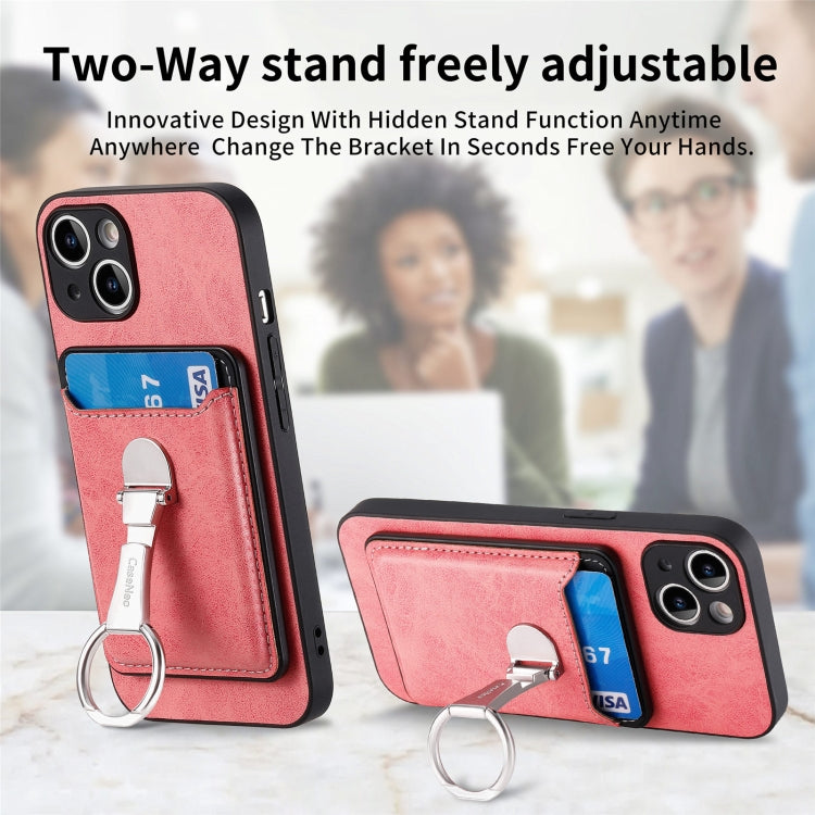 For iPhone 15 Plus Skin Feel Ring Holder Wallet Magnetic Phone Case(Pink) - iPhone 15 Plus Cases by buy2fix | Online Shopping UK | buy2fix