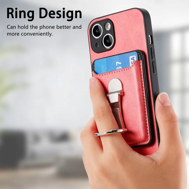 For iPhone 15 Plus Skin Feel Ring Holder Wallet Magnetic Phone Case(Pink) - iPhone 15 Plus Cases by buy2fix | Online Shopping UK | buy2fix