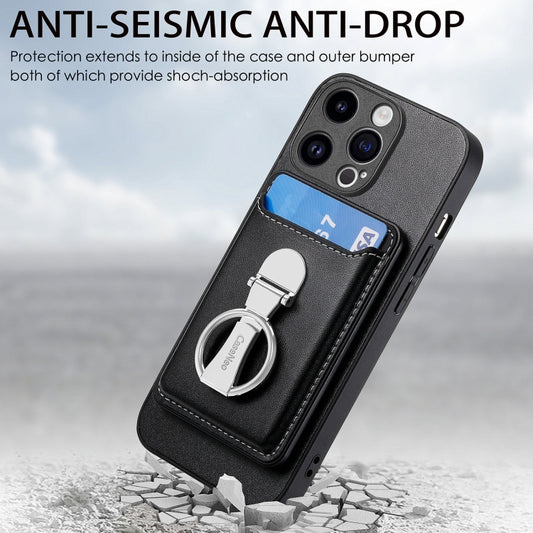 For iPhone 15 Pro Skin Feel Ring Holder Wallet Magnetic Phone Case(Black) - iPhone 15 Pro Cases by buy2fix | Online Shopping UK | buy2fix