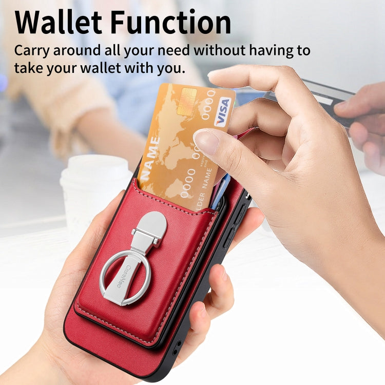 For iPhone 15 Pro Skin Feel Ring Holder Wallet Magnetic Phone Case(Red) - iPhone 15 Pro Cases by buy2fix | Online Shopping UK | buy2fix