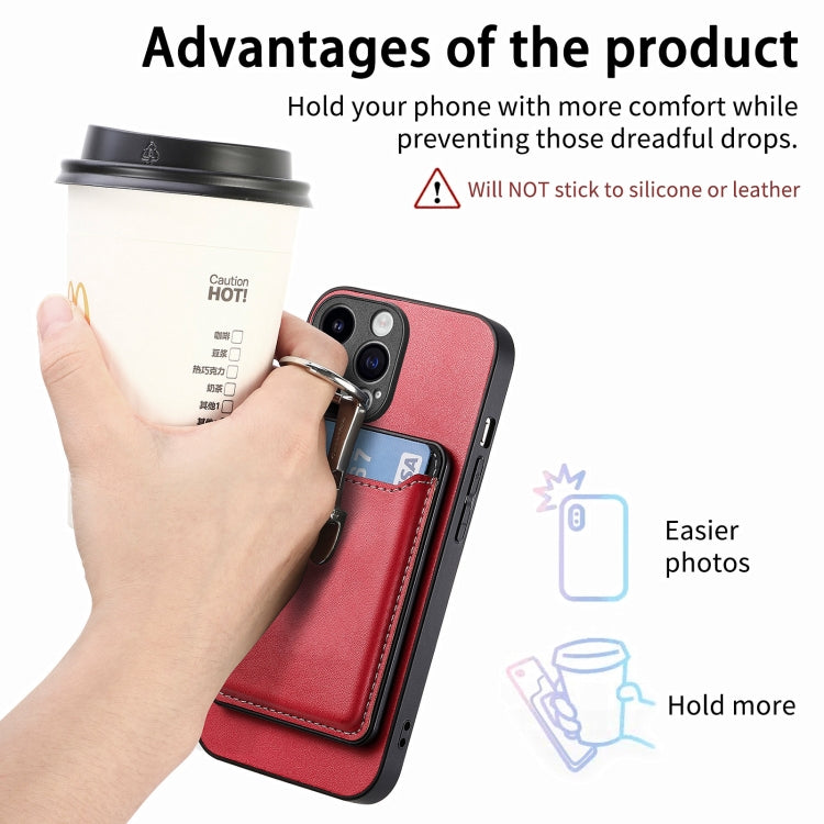 For iPhone 15 Pro Skin Feel Ring Holder Wallet Magnetic Phone Case(Red) - iPhone 15 Pro Cases by buy2fix | Online Shopping UK | buy2fix