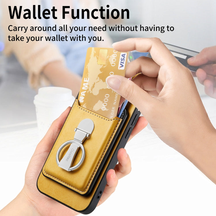 For iPhone 15 Pro Skin Feel Ring Holder Wallet Magnetic Phone Case(Yellow) - iPhone 15 Pro Cases by buy2fix | Online Shopping UK | buy2fix