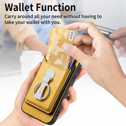 For iPhone 15 Pro Skin Feel Ring Holder Wallet Magnetic Phone Case(Yellow) - iPhone 15 Pro Cases by buy2fix | Online Shopping UK | buy2fix