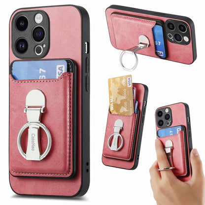 For iPhone 15 Skin Feel Ring Holder Wallet Magnetic Phone Case(Pink) - iPhone 15 Cases by buy2fix | Online Shopping UK | buy2fix