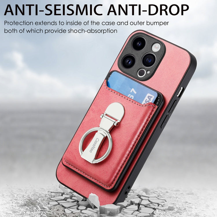 For iPhone 15 Skin Feel Ring Holder Wallet Magnetic Phone Case(Pink) - iPhone 15 Cases by buy2fix | Online Shopping UK | buy2fix