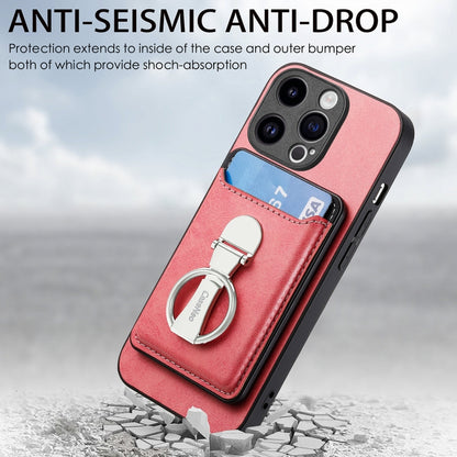 For iPhone 15 Skin Feel Ring Holder Wallet Magnetic Phone Case(Pink) - iPhone 15 Cases by buy2fix | Online Shopping UK | buy2fix