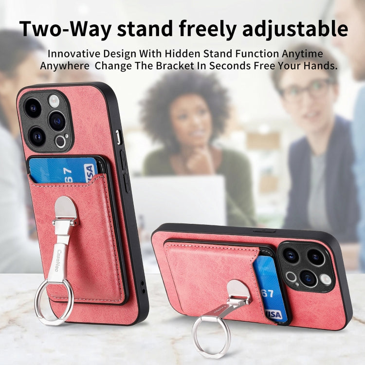 For iPhone 15 Skin Feel Ring Holder Wallet Magnetic Phone Case(Pink) - iPhone 15 Cases by buy2fix | Online Shopping UK | buy2fix