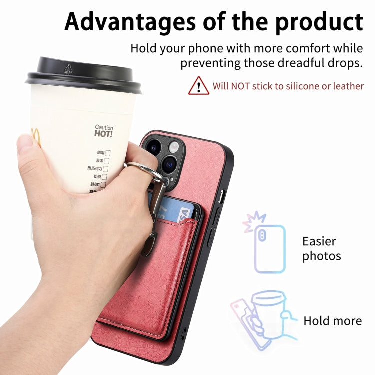For iPhone 15 Skin Feel Ring Holder Wallet Magnetic Phone Case(Pink) - iPhone 15 Cases by buy2fix | Online Shopping UK | buy2fix