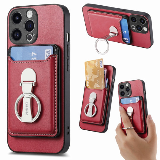 For iPhone 15 Skin Feel Ring Holder Wallet Magnetic Phone Case(Red)