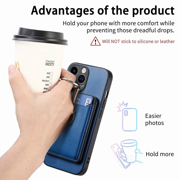 For iPhone 15 Skin Feel Ring Holder Wallet Magnetic Phone Case(Blue) - iPhone 15 Cases by buy2fix | Online Shopping UK | buy2fix
