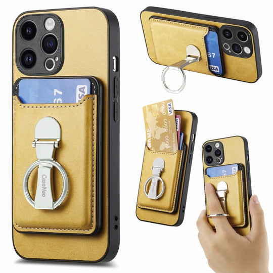 For iPhone 15 Skin Feel Ring Holder Wallet Magnetic Phone Case(Yellow)