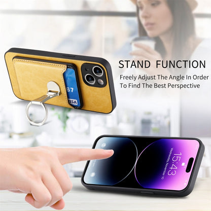 For iPhone 15 Skin Feel Ring Holder Wallet Magnetic Phone Case(Yellow) - iPhone 15 Cases by buy2fix | Online Shopping UK | buy2fix
