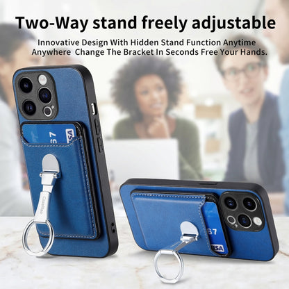 For iPhone 15 Pro Max Skin Feel Ring Holder Wallet Magnetic Phone Case(Blue) - iPhone 15 Pro Max Cases by buy2fix | Online Shopping UK | buy2fix