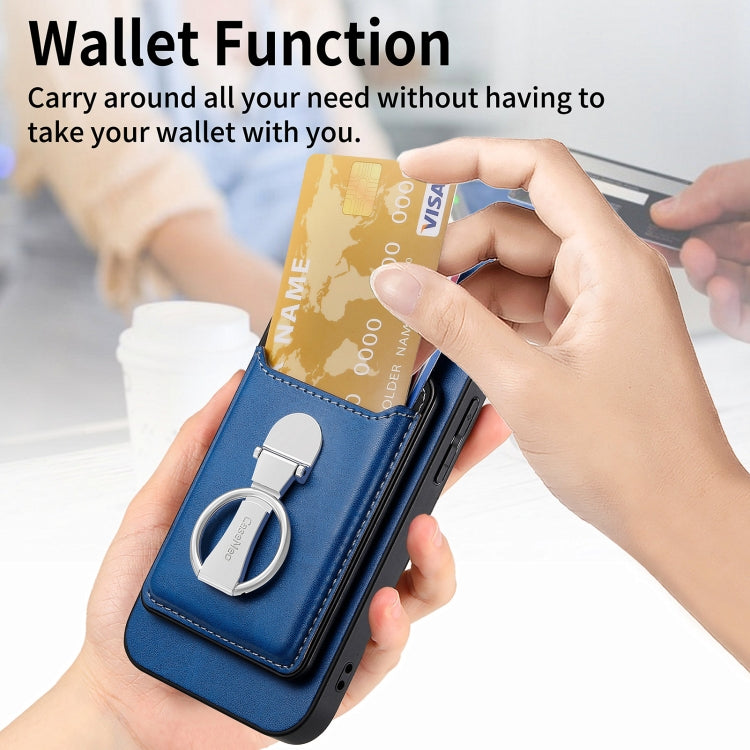 For iPhone 15 Pro Max Skin Feel Ring Holder Wallet Magnetic Phone Case(Blue) - iPhone 15 Pro Max Cases by buy2fix | Online Shopping UK | buy2fix