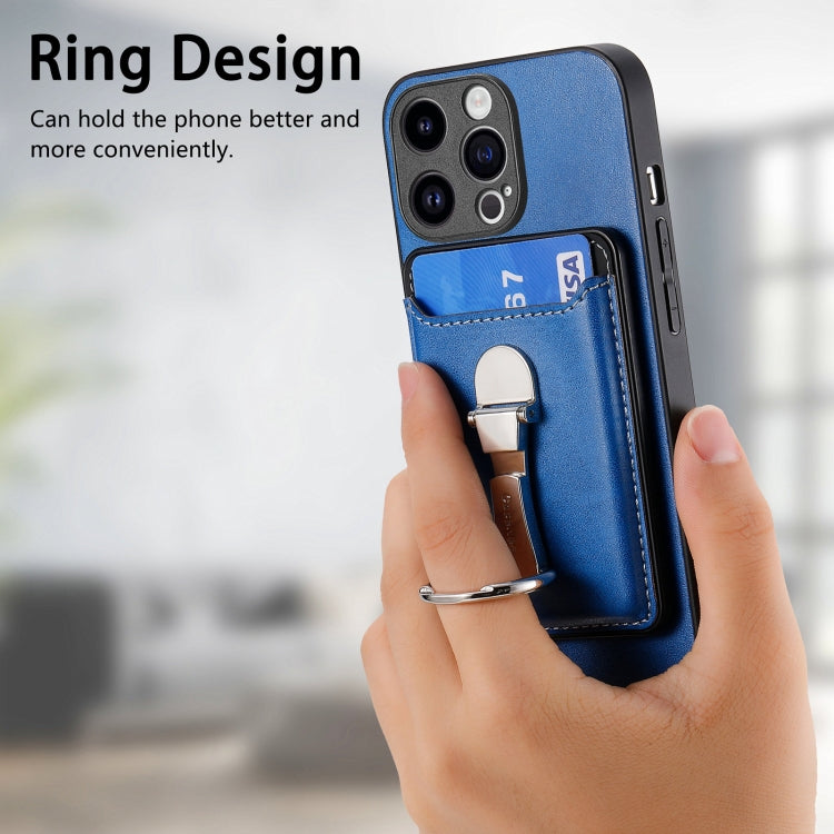 For iPhone 15 Pro Max Skin Feel Ring Holder Wallet Magnetic Phone Case(Blue) - iPhone 15 Pro Max Cases by buy2fix | Online Shopping UK | buy2fix