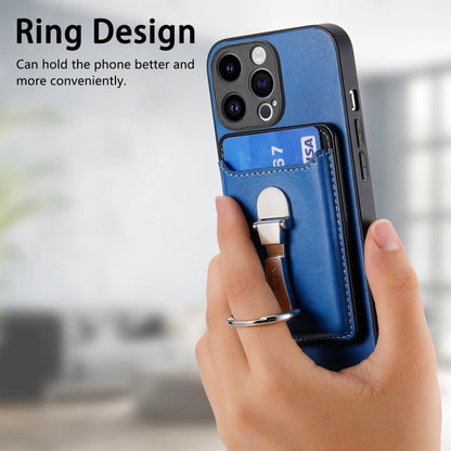 For iPhone 15 Pro Max Skin Feel Ring Holder Wallet Magnetic Phone Case(Blue) - iPhone 15 Pro Max Cases by buy2fix | Online Shopping UK | buy2fix