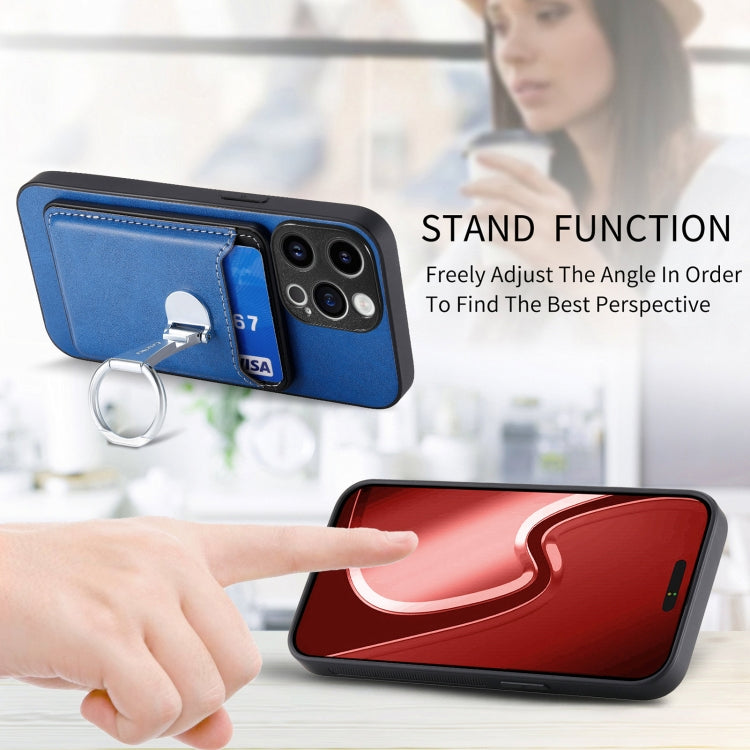 For iPhone 15 Pro Max Skin Feel Ring Holder Wallet Magnetic Phone Case(Blue) - iPhone 15 Pro Max Cases by buy2fix | Online Shopping UK | buy2fix