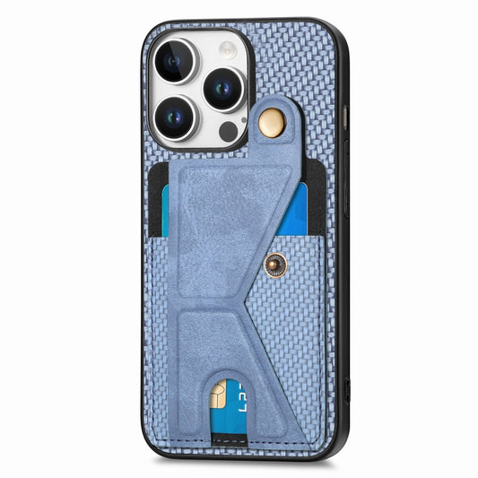 For iPhone 16 Pro Carbon Fiber Wallet Flip Card K-shaped Holder Phone Case(Blue) by buy2fix