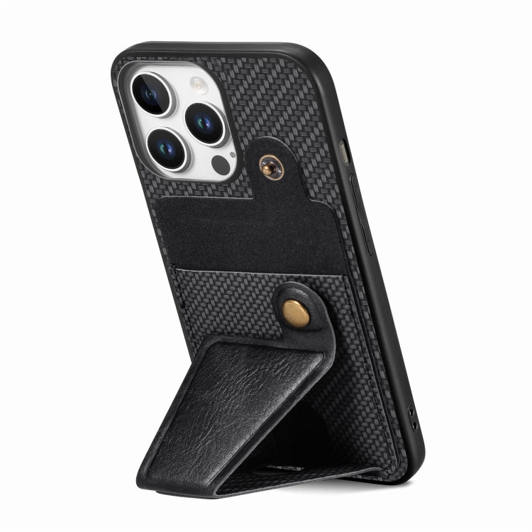 For iPhone 16 Pro Max Carbon Fiber Wallet Flip Card K-shaped Holder Phone Case(Black) by buy2fix