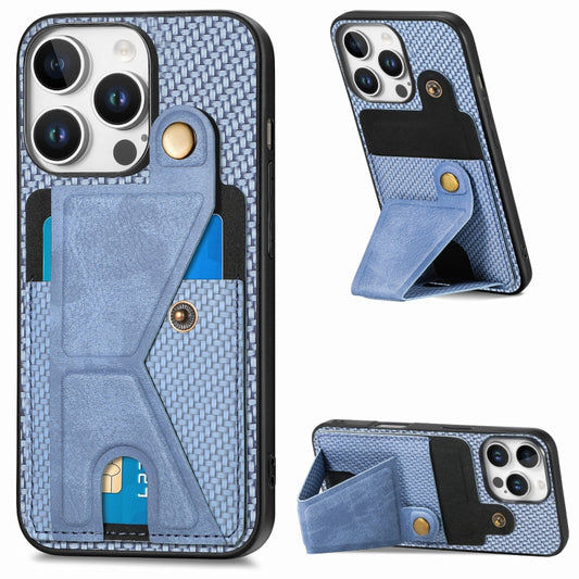 For iPhone 16 Pro Max Carbon Fiber Wallet Flip Card K-shaped Holder Phone Case(Blue) by buy2fix