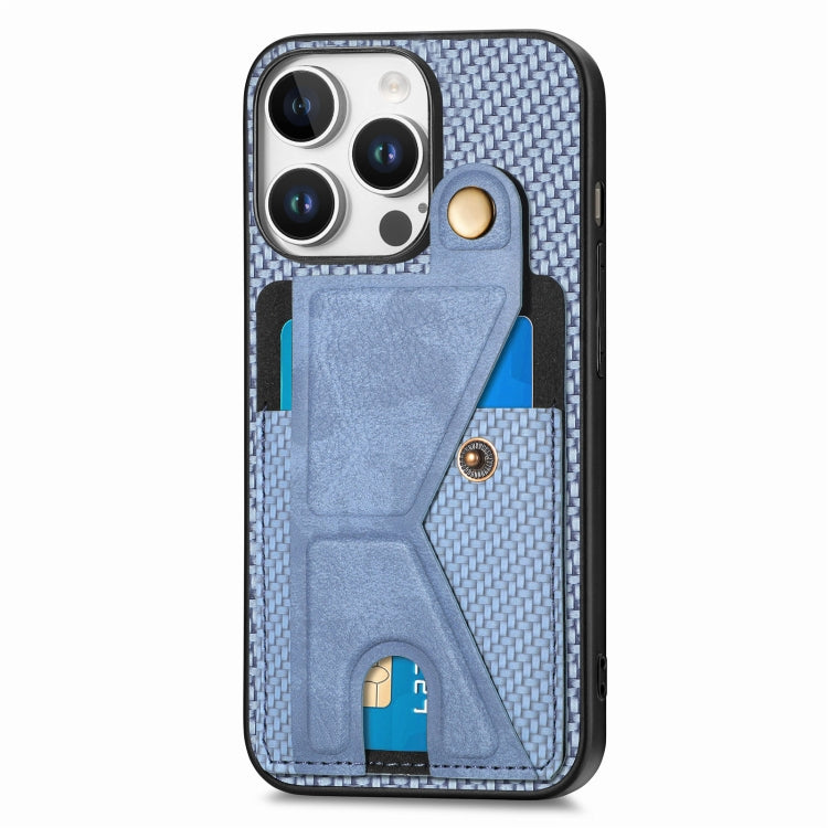 For iPhone 16 Pro Max Carbon Fiber Wallet Flip Card K-shaped Holder Phone Case(Blue) by buy2fix