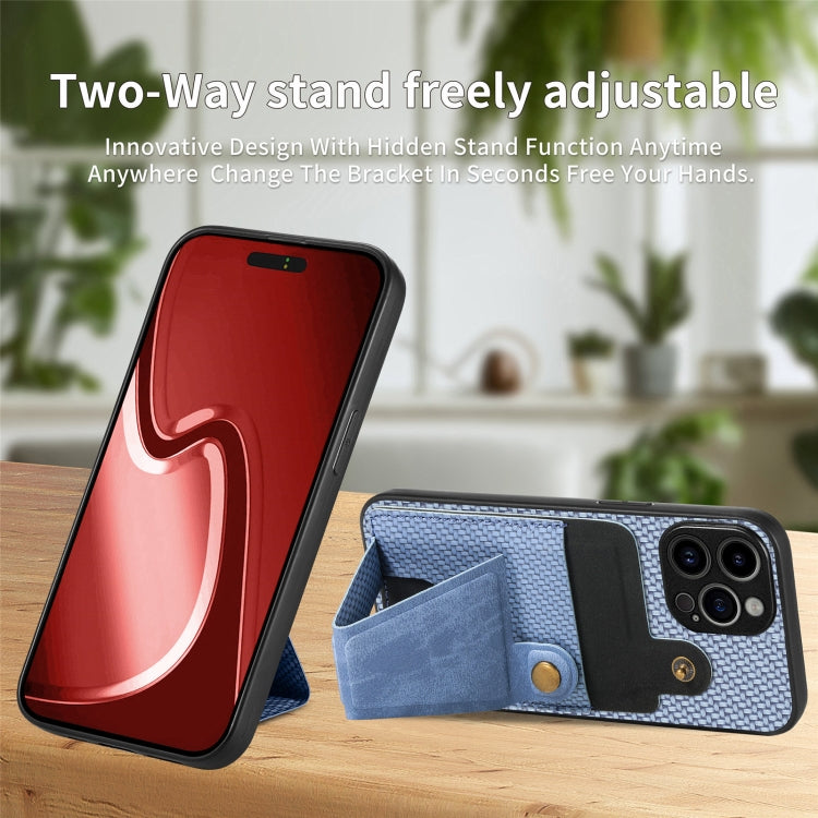 For iPhone 16 Pro Max Carbon Fiber Wallet Flip Card K-shaped Holder Phone Case(Blue) by buy2fix