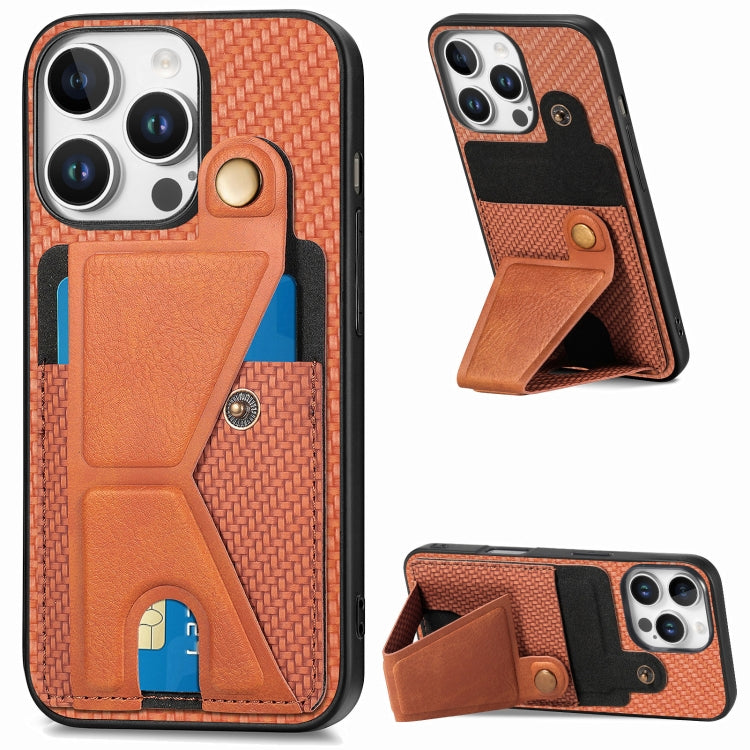 For iPhone 16 Pro Max Carbon Fiber Wallet Flip Card K-shaped Holder Phone Case(Brown) by buy2fix