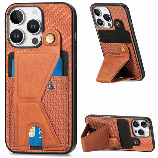 For iPhone 16 Pro Max Carbon Fiber Wallet Flip Card K-shaped Holder Phone Case(Brown) by buy2fix
