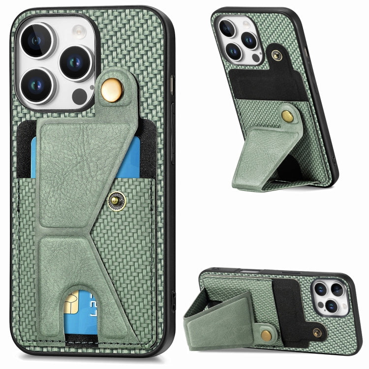 For iPhone 16 Pro Max Carbon Fiber Wallet Flip Card K-shaped Holder Phone Case(Green) by buy2fix