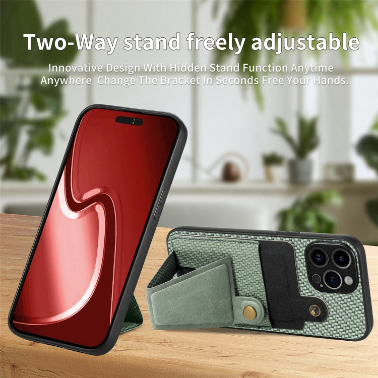 For iPhone 16 Pro Max Carbon Fiber Wallet Flip Card K-shaped Holder Phone Case(Green) by buy2fix