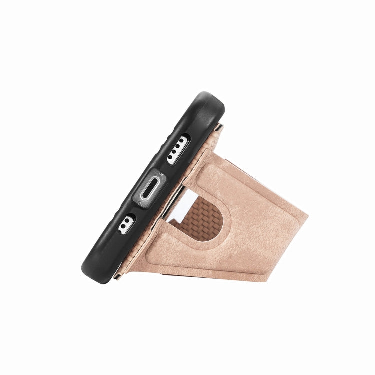 For iPhone 16 Pro Max Carbon Fiber Wallet Flip Card K-shaped Holder Phone Case(Khaki) by buy2fix