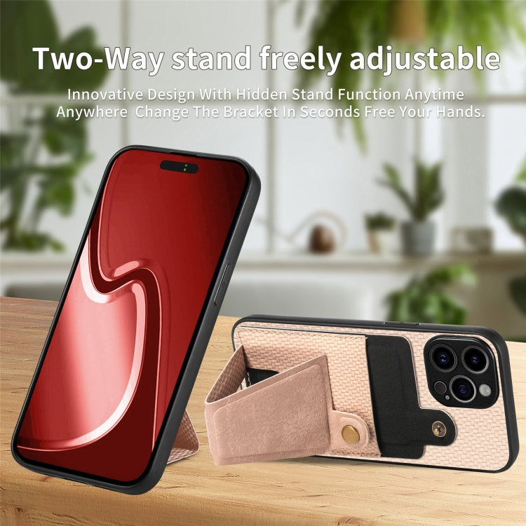 For iPhone 16 Pro Max Carbon Fiber Wallet Flip Card K-shaped Holder Phone Case(Khaki) by buy2fix