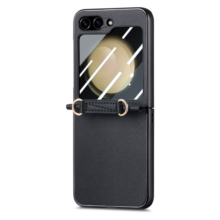 For Samsung Galaxy Z Flip5 5G Crossbody Litchi Texture PU Integrated Phone Case(Black) - Galaxy Z Flip5 Cases by buy2fix | Online Shopping UK | buy2fix