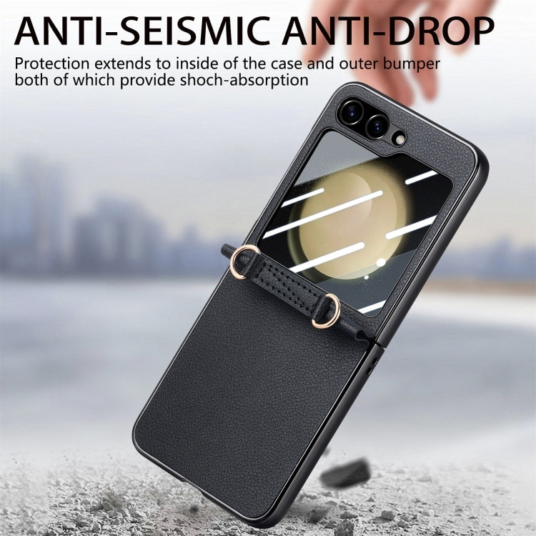 For Samsung Galaxy Z Flip5 5G Crossbody Litchi Texture PU Integrated Phone Case(Black) - Galaxy Z Flip5 Cases by buy2fix | Online Shopping UK | buy2fix
