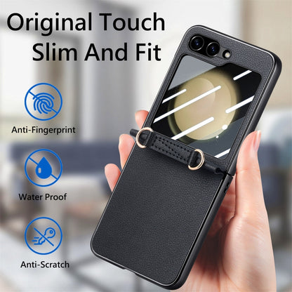 For Samsung Galaxy Z Flip5 5G Crossbody Litchi Texture PU Integrated Phone Case(Black) - Galaxy Z Flip5 Cases by buy2fix | Online Shopping UK | buy2fix