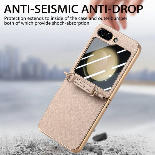 For Samsung Galaxy Z Flip5 5G Crossbody Litchi Texture PU Integrated Phone Case(Khaki) - Galaxy Z Flip5 Cases by buy2fix | Online Shopping UK | buy2fix
