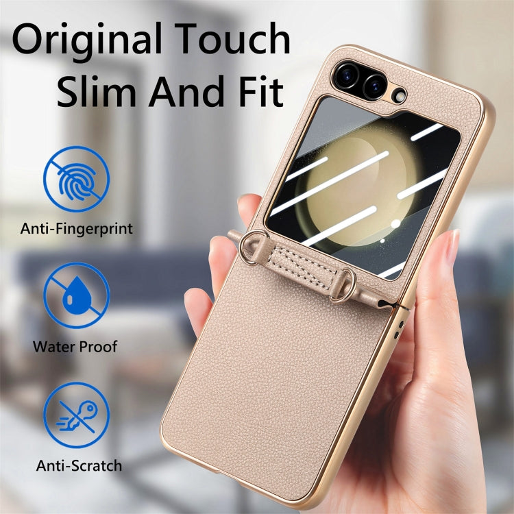 For Samsung Galaxy Z Flip5 5G Crossbody Litchi Texture PU Integrated Phone Case(Khaki) - Galaxy Z Flip5 Cases by buy2fix | Online Shopping UK | buy2fix