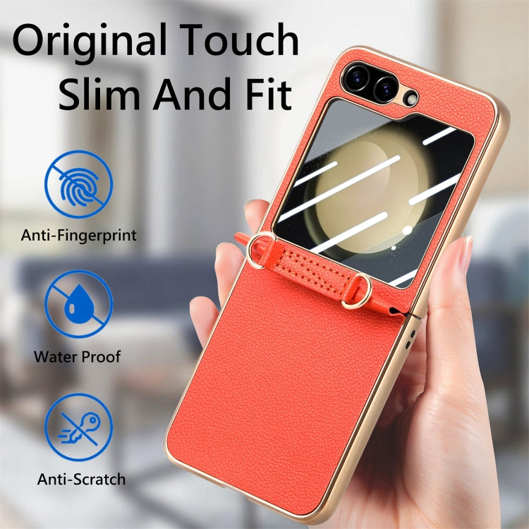 For Samsung Galaxy Z Flip5 5G Crossbody Litchi Texture PU Integrated Phone Case(Orange) - Galaxy Z Flip5 Cases by buy2fix | Online Shopping UK | buy2fix