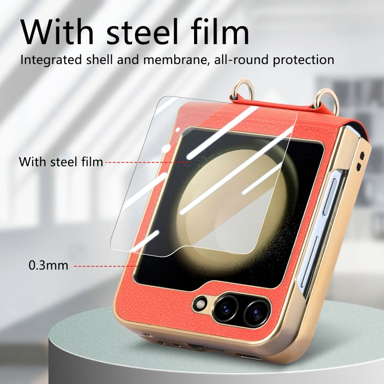 For Samsung Galaxy Z Flip5 5G Crossbody Litchi Texture PU Integrated Phone Case(Orange) - Galaxy Z Flip5 Cases by buy2fix | Online Shopping UK | buy2fix