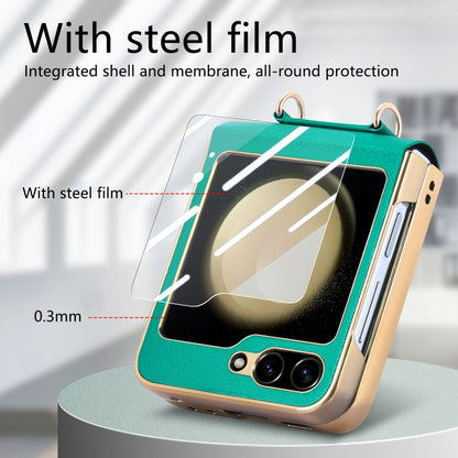 For Samsung Galaxy Z Flip5 5G Crossbody Litchi Texture PU Integrated Phone Case(Green) - Galaxy Z Flip5 Cases by buy2fix | Online Shopping UK | buy2fix