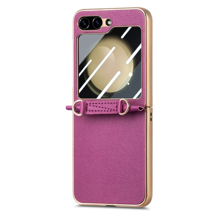 For Samsung Galaxy Z Flip5 5G Crossbody Litchi Texture PU Integrated Phone Case(Purple) - Galaxy Z Flip5 Cases by buy2fix | Online Shopping UK | buy2fix