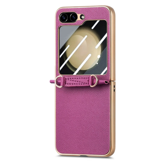For Samsung Galaxy Z Flip5 5G Crossbody Litchi Texture PU Integrated Phone Case(Purple) - Galaxy Z Flip5 Cases by buy2fix | Online Shopping UK | buy2fix