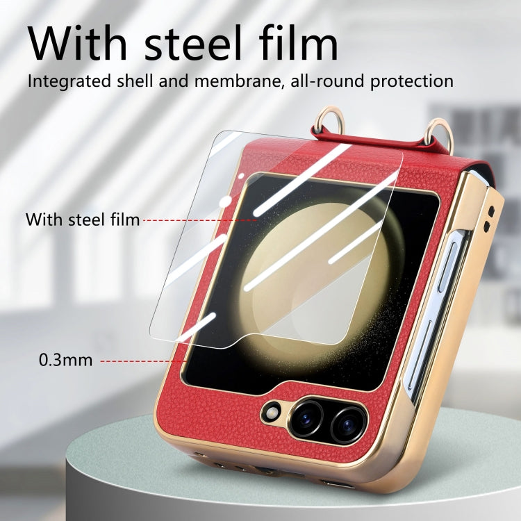 For Samsung Galaxy Z Flip5 5G Crossbody Litchi Texture PU Integrated Phone Case(Red) - Galaxy Z Flip5 Cases by buy2fix | Online Shopping UK | buy2fix