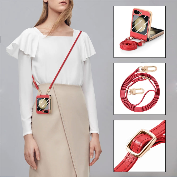 For Samsung Galaxy Z Flip5 5G Crossbody Litchi Texture PU Integrated Phone Case(Red) - Galaxy Z Flip5 Cases by buy2fix | Online Shopping UK | buy2fix