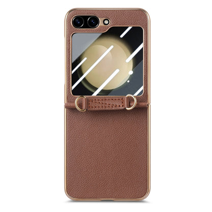 For Samsung Galaxy Z Flip5 5G Crossbody Litchi Texture PU Integrated Phone Case(Brown) - Galaxy Z Flip5 Cases by buy2fix | Online Shopping UK | buy2fix