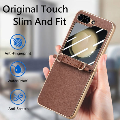 For Samsung Galaxy Z Flip5 5G Crossbody Litchi Texture PU Integrated Phone Case(Brown) - Galaxy Z Flip5 Cases by buy2fix | Online Shopping UK | buy2fix
